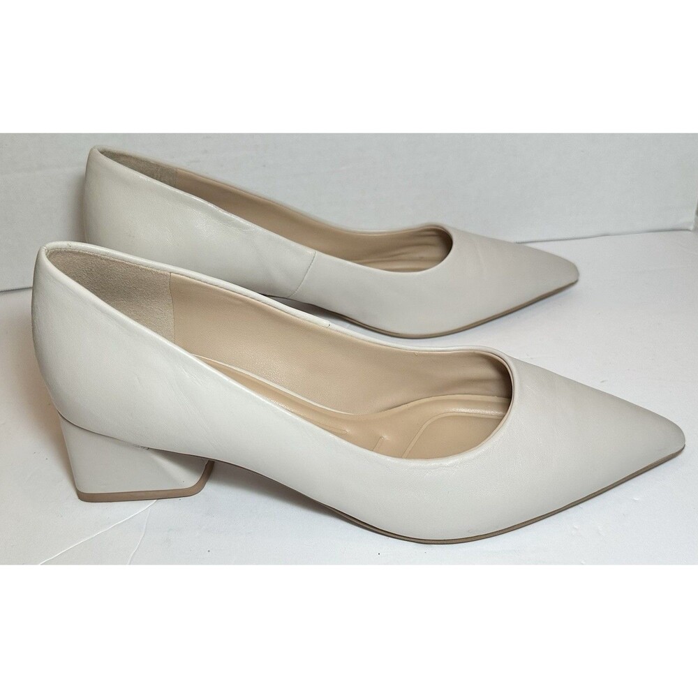 Franco Sarto Cream Pointed Toe Block Heel Pumps